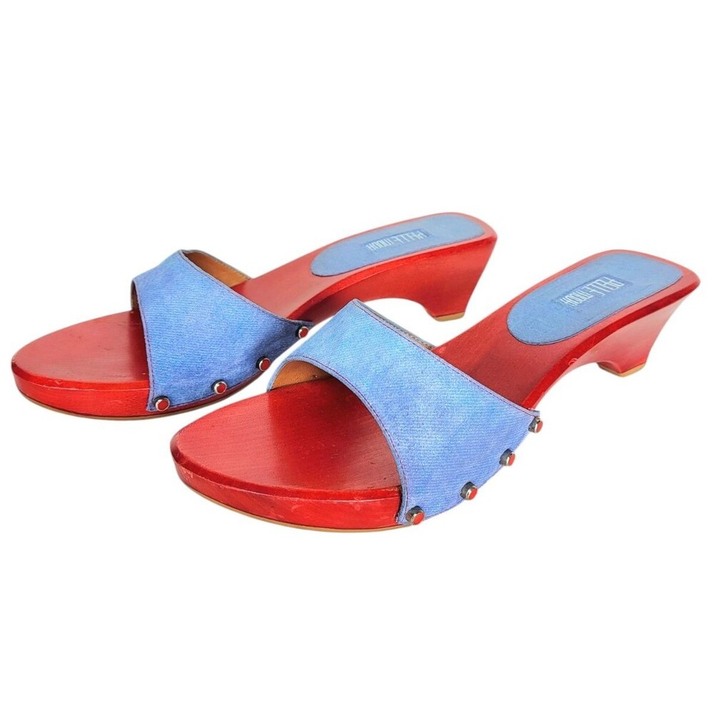 Vintage Pelle Moda Red Wood Studded Suede Open-Toe Mule Sandals Size 8.5M
